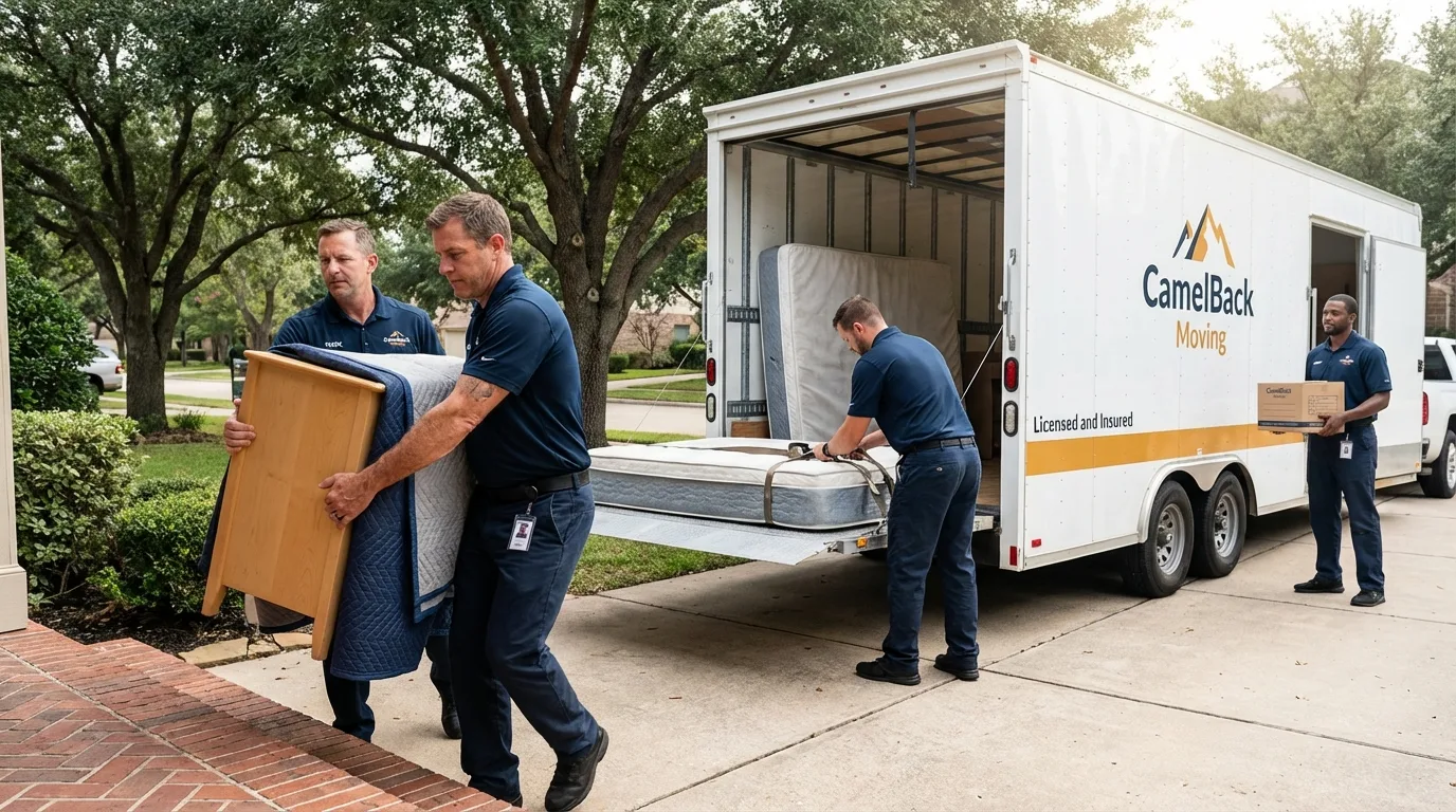 Crew loading residential truck for cross-state move from Vicksburg, MI