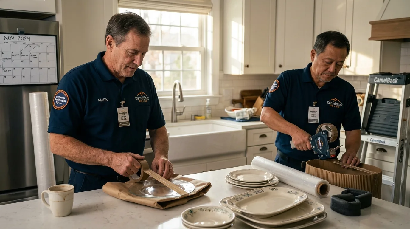 Professional crew packing kitchen dishware in Vicksburg, MI